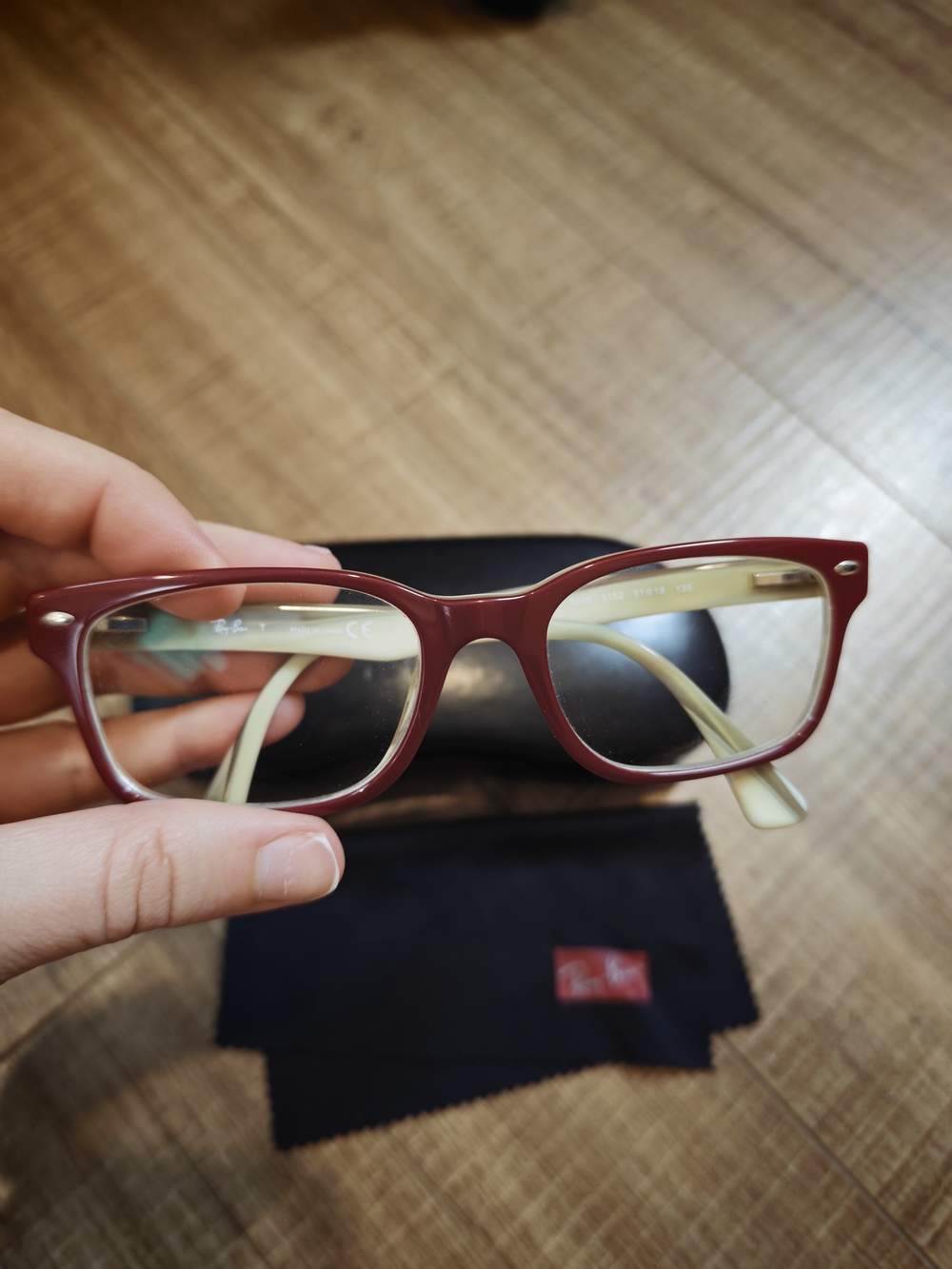 Ray-Ban Red Burgundy Front with Cream Temples Rectangular Glasses